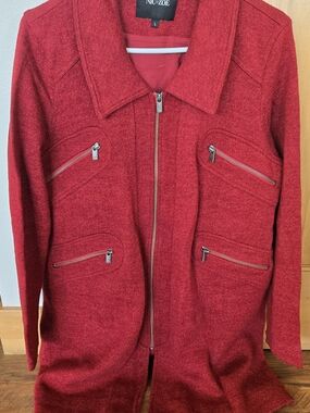 NIC+ZOE Crimson Red Zip-Front Cotton Blend Long Jacket